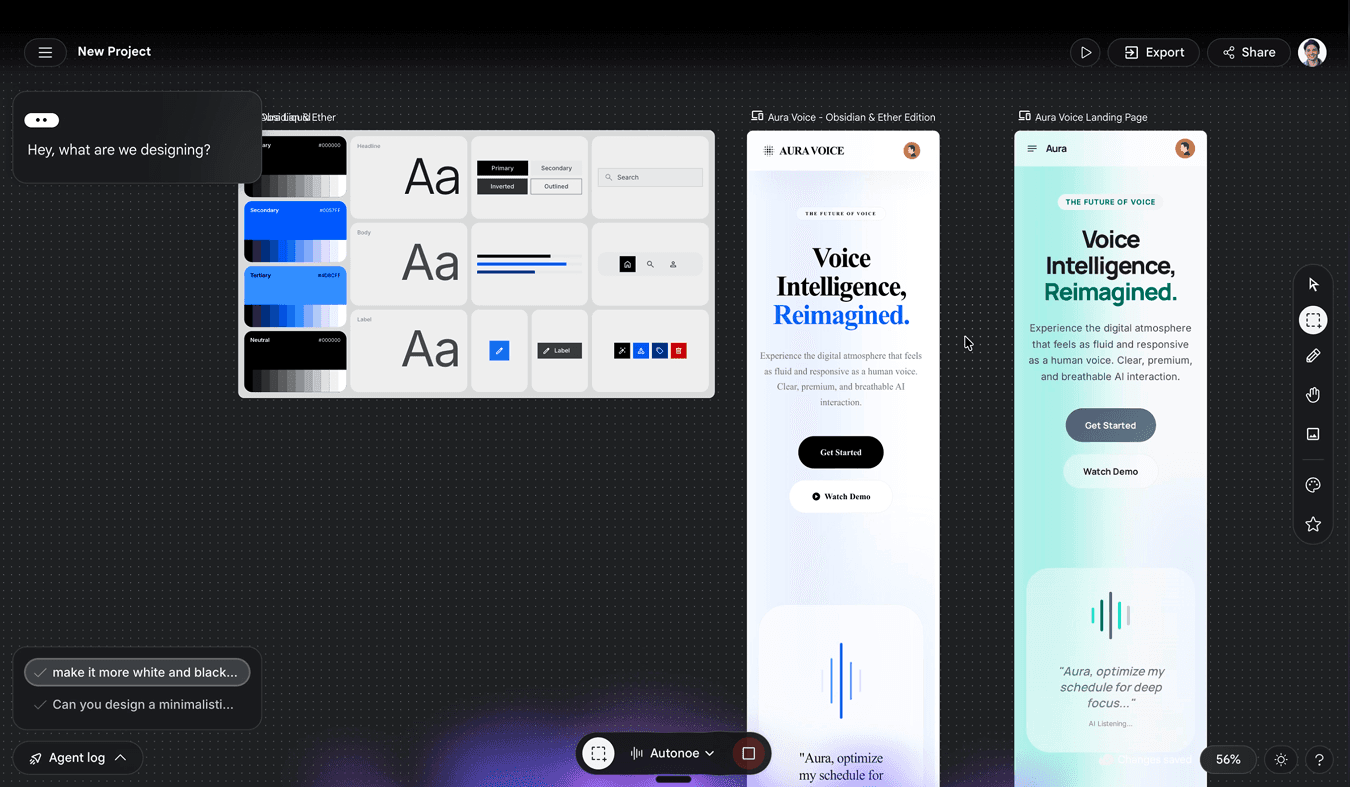 Google Stitch voice mode interface