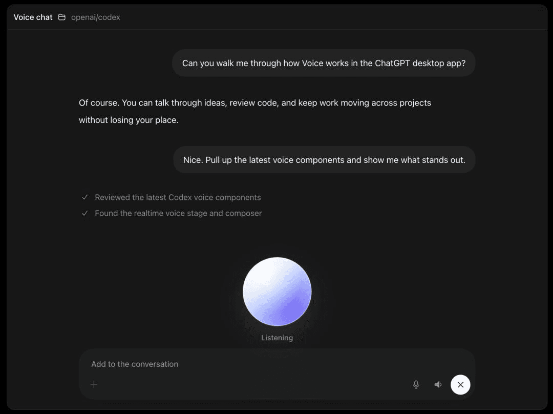 ChatGPT Voice listening in the desktop app