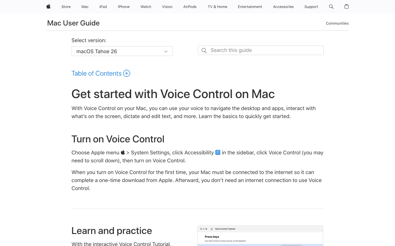 Apple Dictation landing page