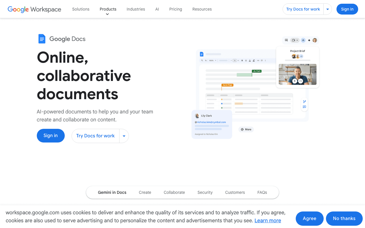 Google Docs Voice Typing landing page