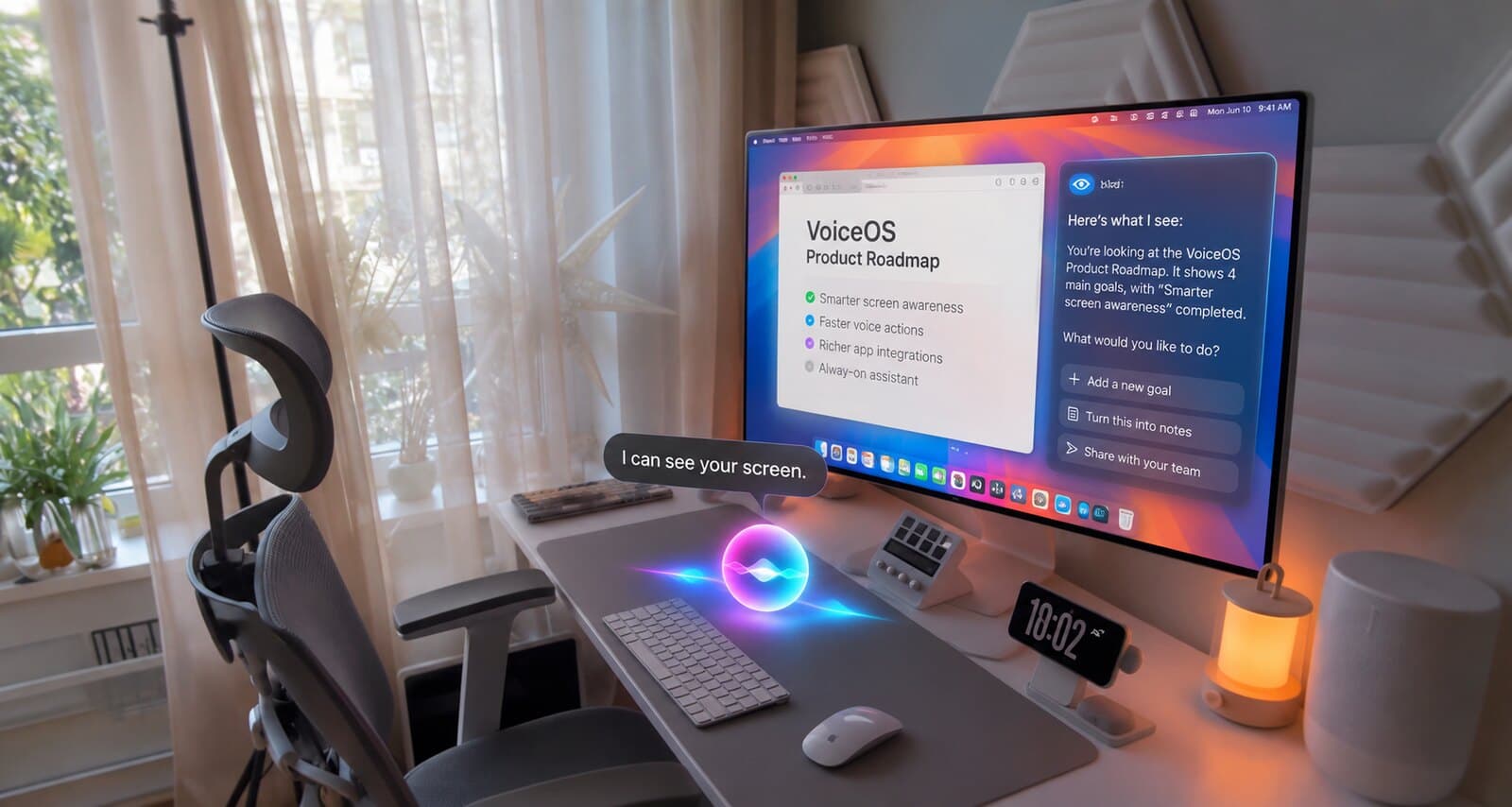VoiceOS reading a product roadmap on screen and offering what to do next